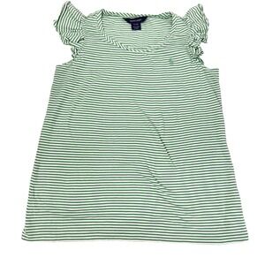 Ralph‎ Lauren Ruffle Embroidered Logo Cotton Striped Top Green Youth XL (16)